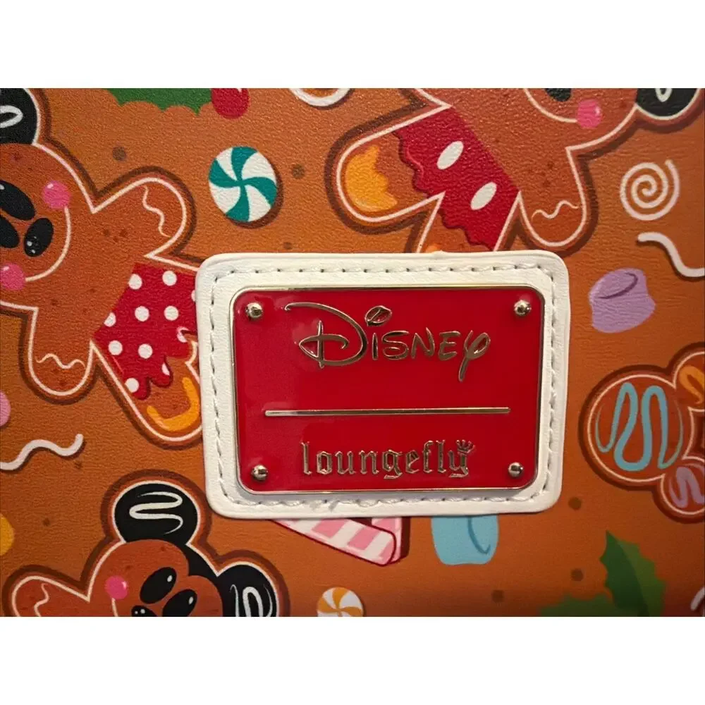 Loungefly Disney Gingerbread Mickey Minnie Zip Wallet Red Multicolor Gold